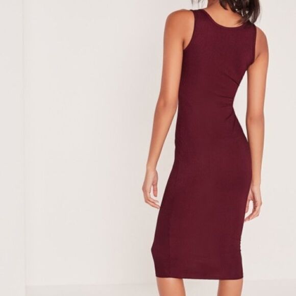 MissGuided Midi Burgundy Ribbed Bodycon Dress - Picture 2 of 4